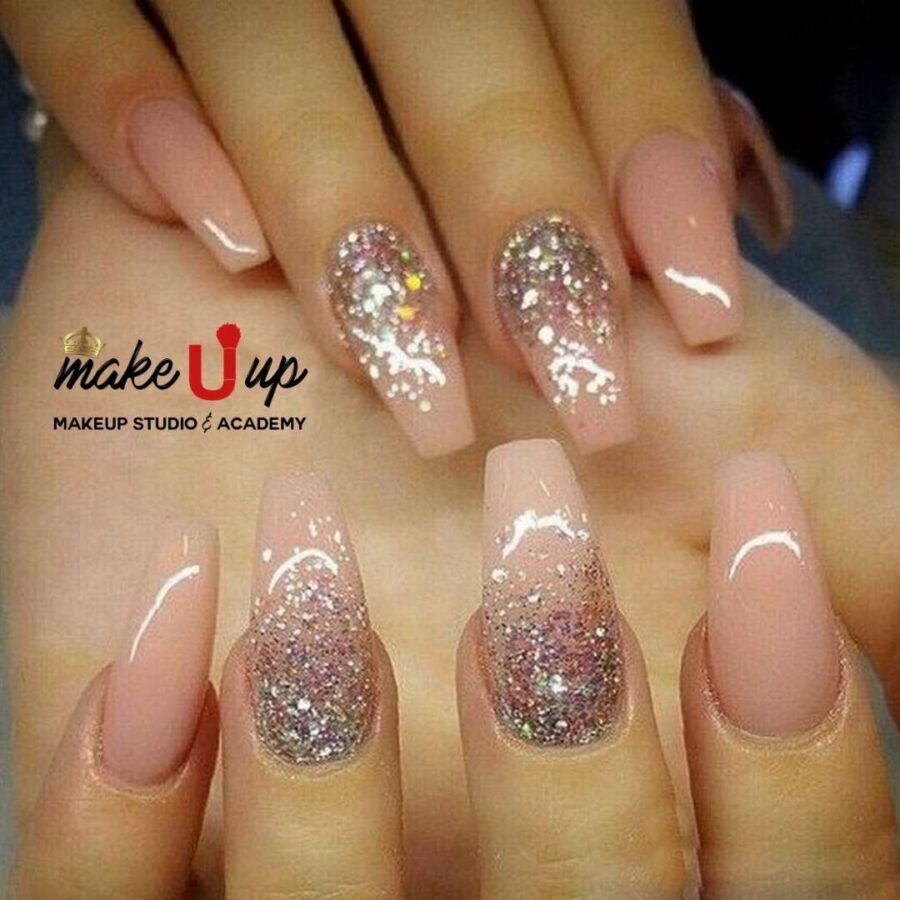 New D Nails Hub | Temporary nail extension with nail art nude colour  combination and glittery nails at-The D Nails Hub_Vadodara  #barodian_instagram #nailsw... | Instagram
